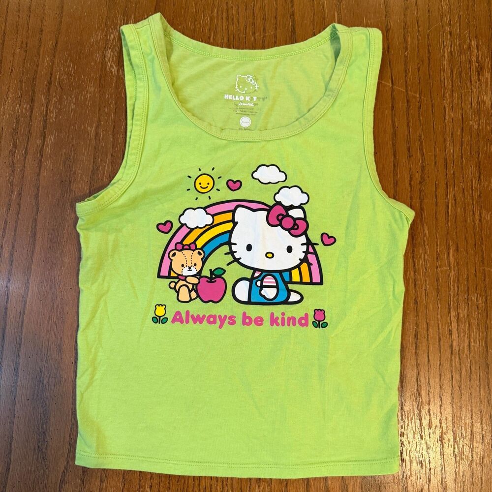 Hello Kitty Sanrio Always Be Kind Green Graphic Tank Top Juniors M Kawaii